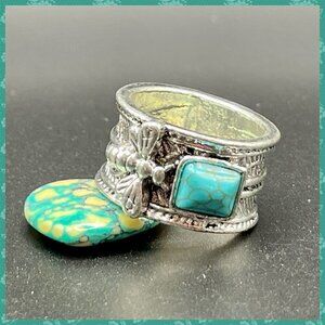 Bumble Bee with Faux Turquoise Stone Boho Band Ring #1193